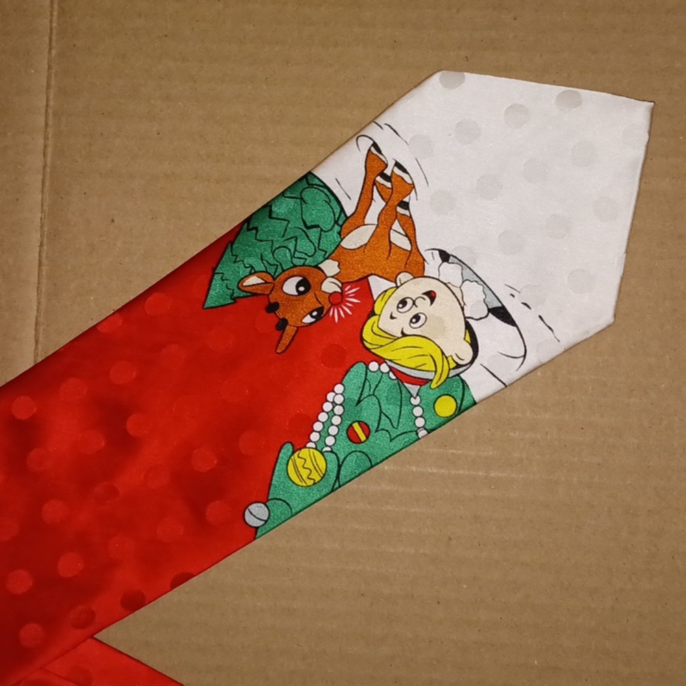 VINTAGE 1998 Rudolph the Red Nose Reindeer/dentist Christmas mens neck tie SILK